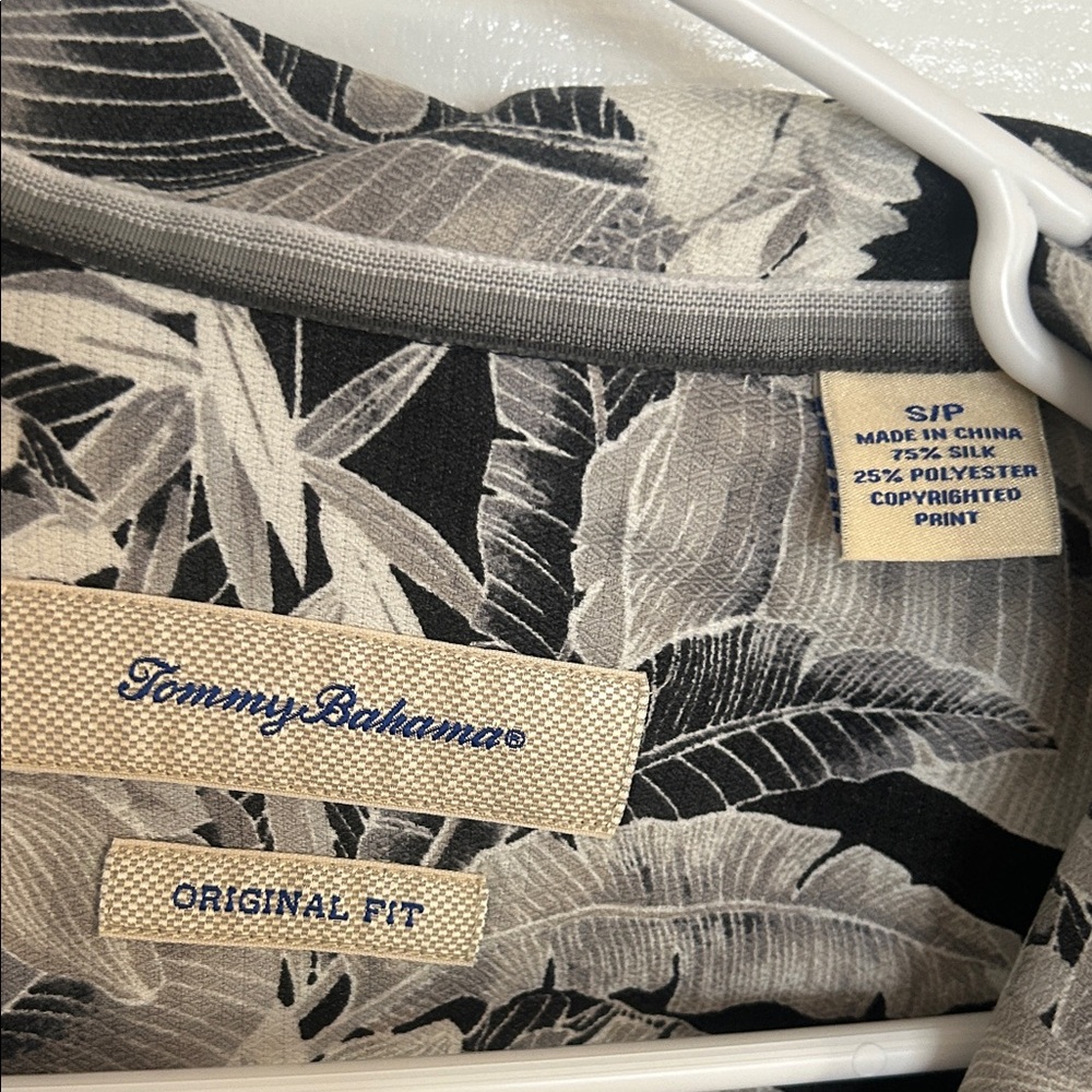 Tommy Bahama Black and Gray Leaf Print Shirt